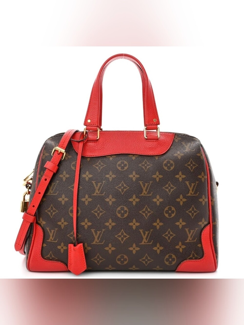 Auth Louis Vuitton Monogram Retiro Nm Red Tote Bag